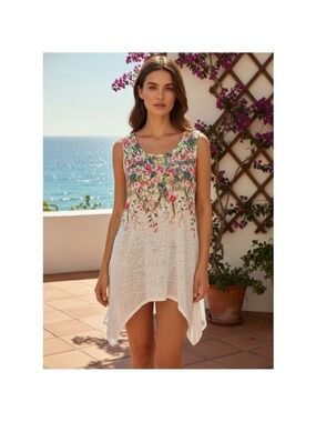 Women's SJS Floral Print Tank or swim cover up XL White Multi new with tags